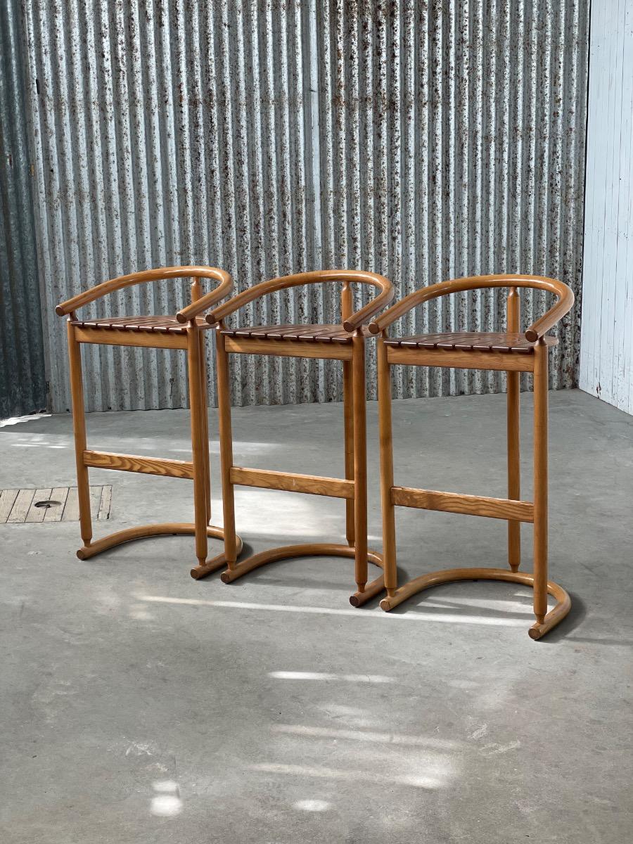 Set of 3 bar stools, Allmilmö 1980s design 
