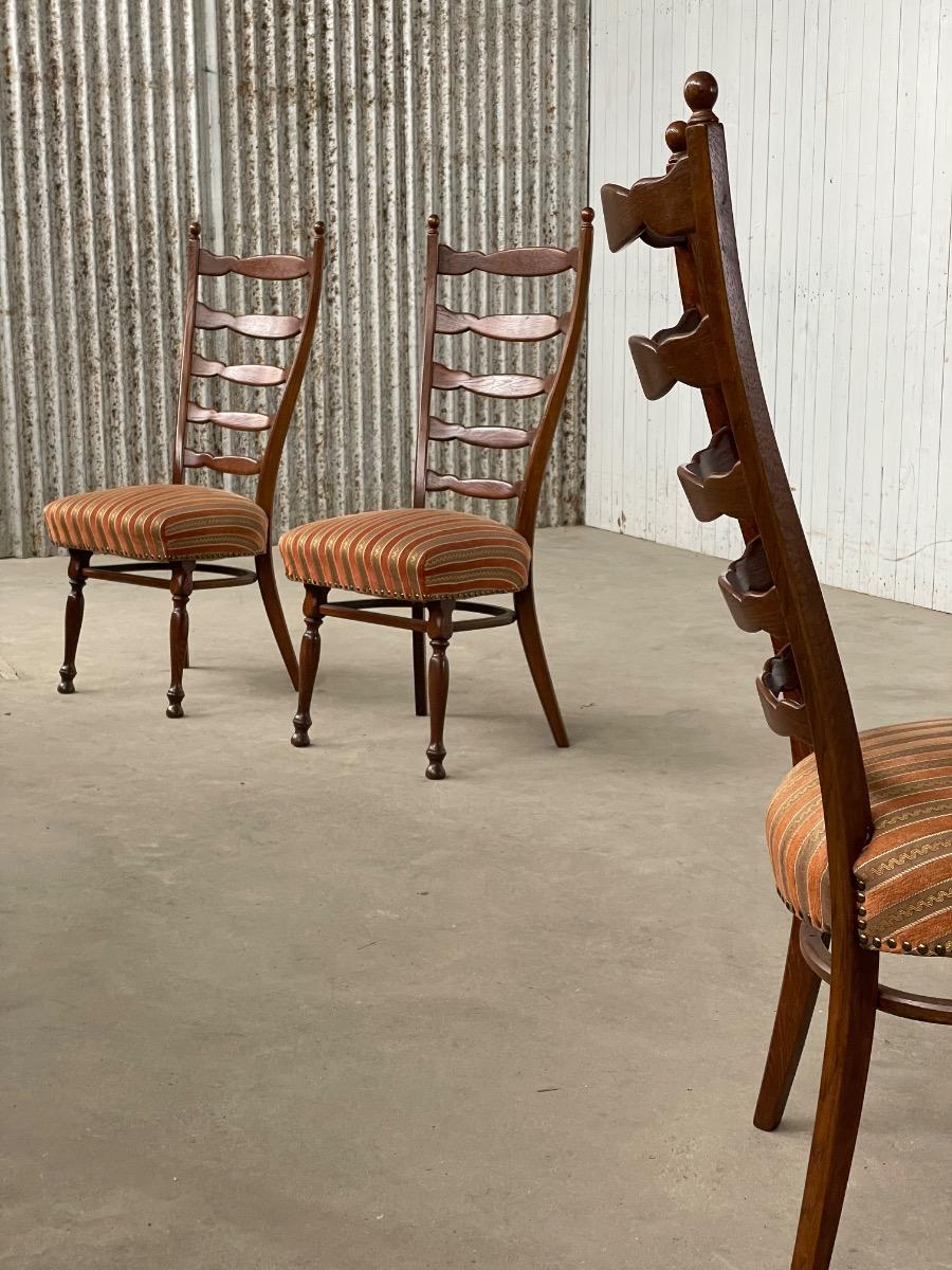 Set of 3 oak rustic ladderback dining chairs