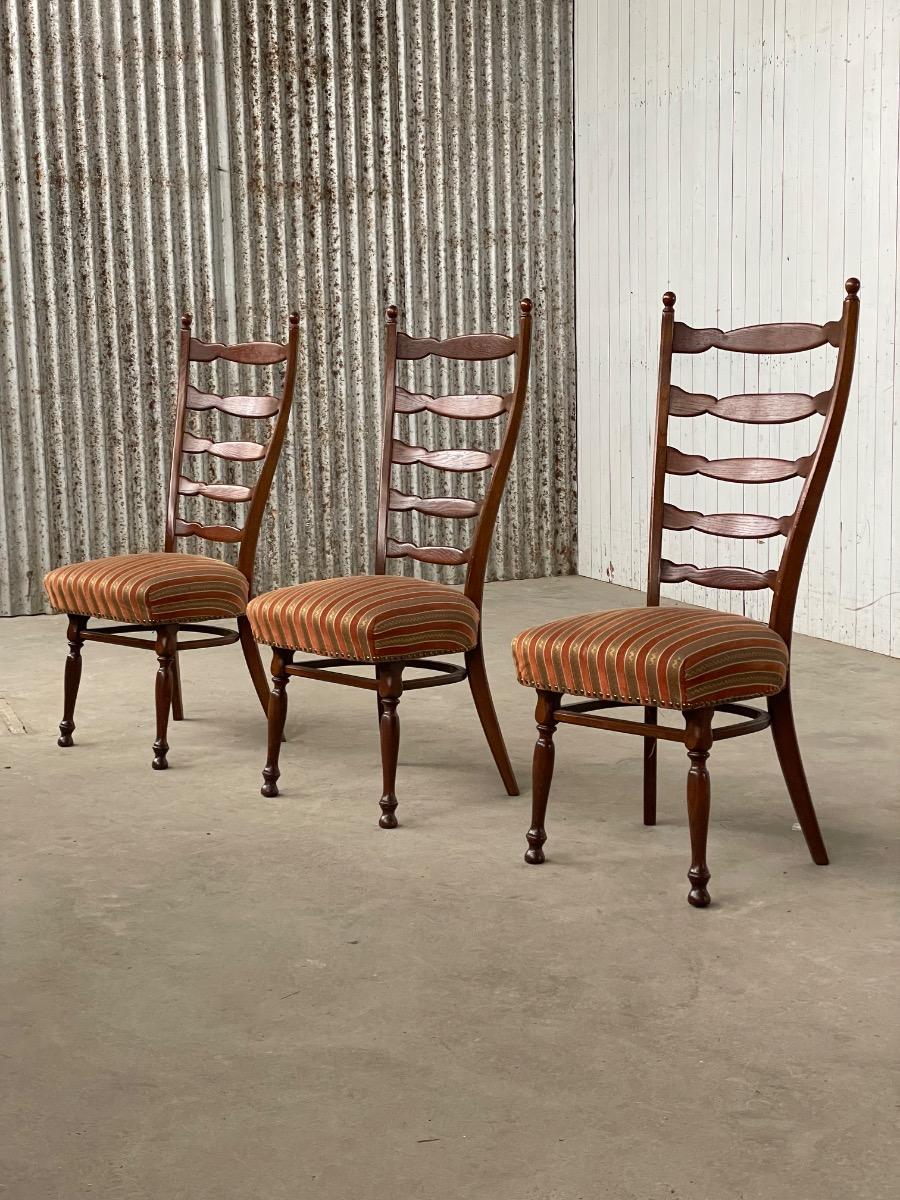 Set of 3 oak rustic ladderback dining chairs