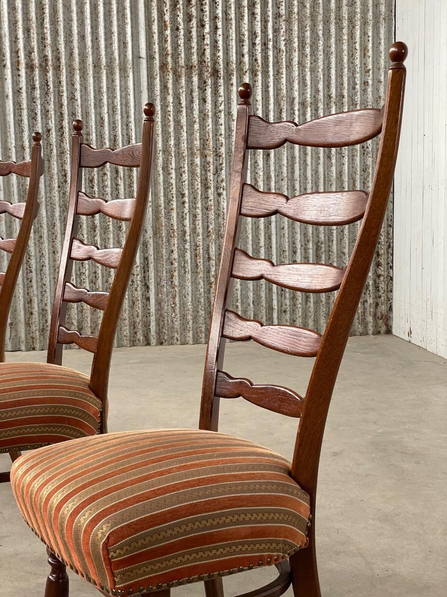 Set of 3 oak rustic ladderback dining chairs