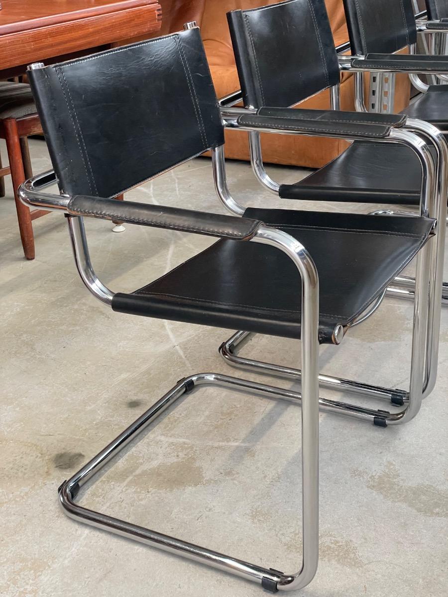 Set of 6 Mart Stam dining chairs in black leather 1980s 