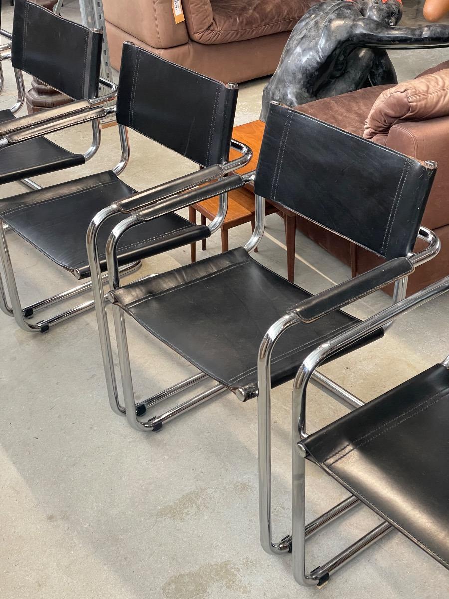 Set of 6 Mart Stam dining chairs in black leather 1980s 