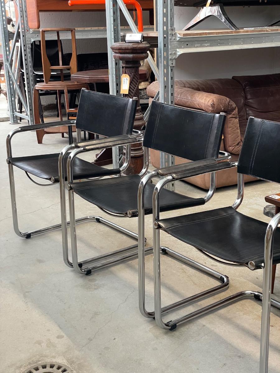 Set of 6 Mart Stam dining chairs in black leather 1980s 