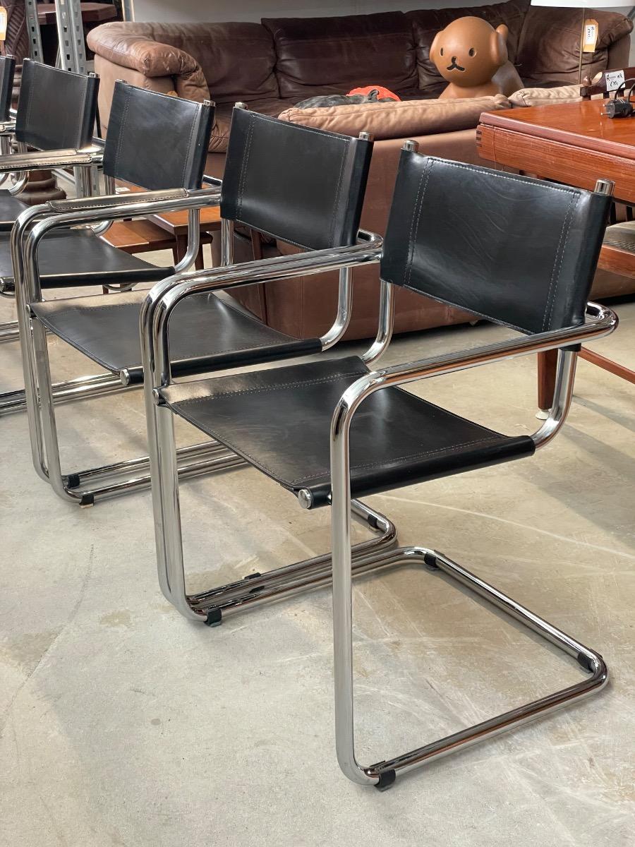Set of 6 Mart Stam dining chairs in black leather 1980s 
