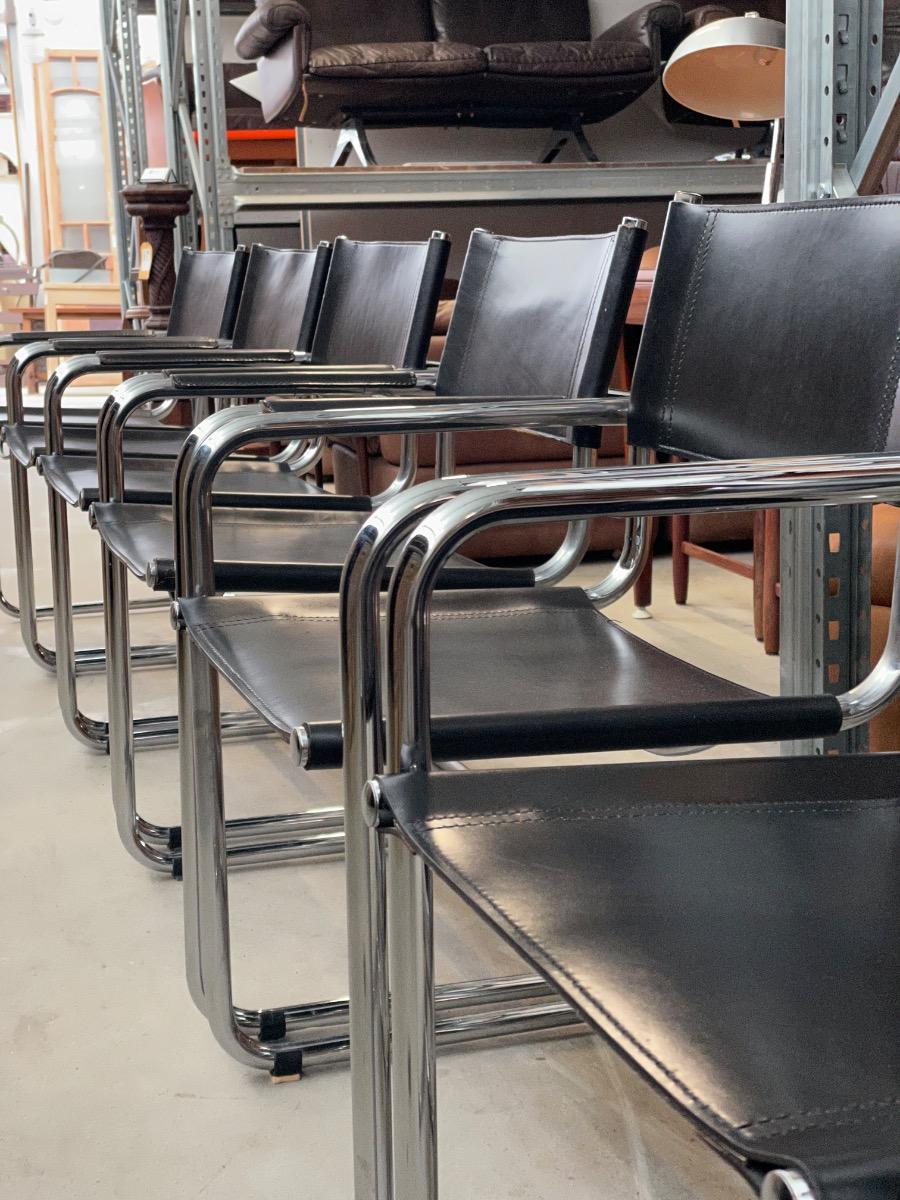 Set of 6 Mart Stam dining chairs in black leather 1980s 