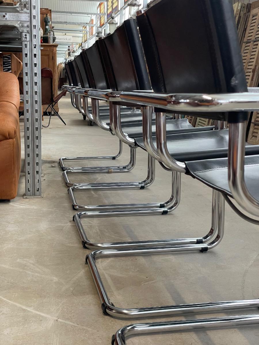 Set of 6 Mart Stam dining chairs in black leather 1980s 