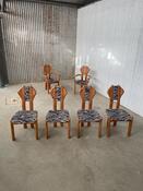 Set pine wood dining chairs in zebra print fabric 1980s