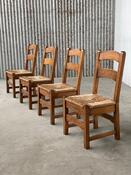 Set Vintage Oak and Rush dining chairs 1960s 