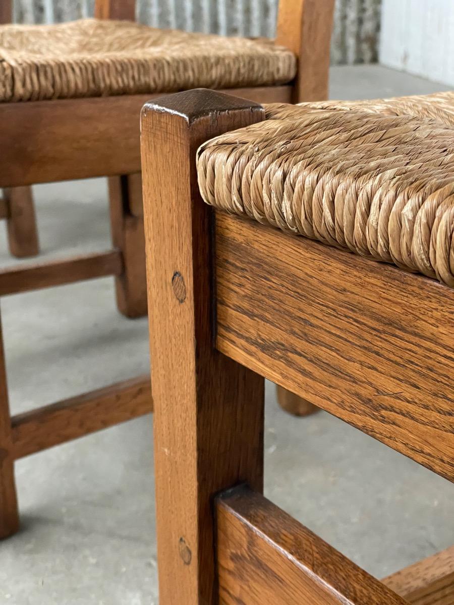 Set Vintage Oak and Rush dining chairs 1960s 