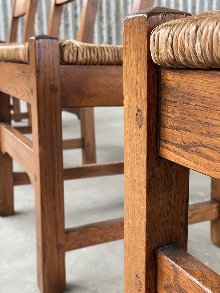 Set Vintage Oak and Rush dining chairs 1960s 