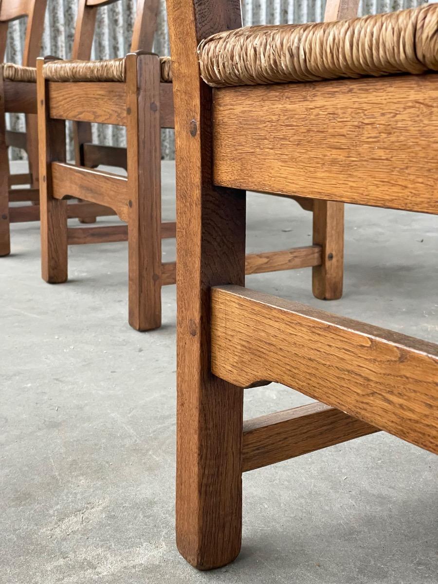 Set Vintage Oak and Rush dining chairs 1960s 