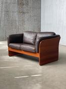 Vintage 2-seat sofa leather and wood Mikael Laursen 1960s