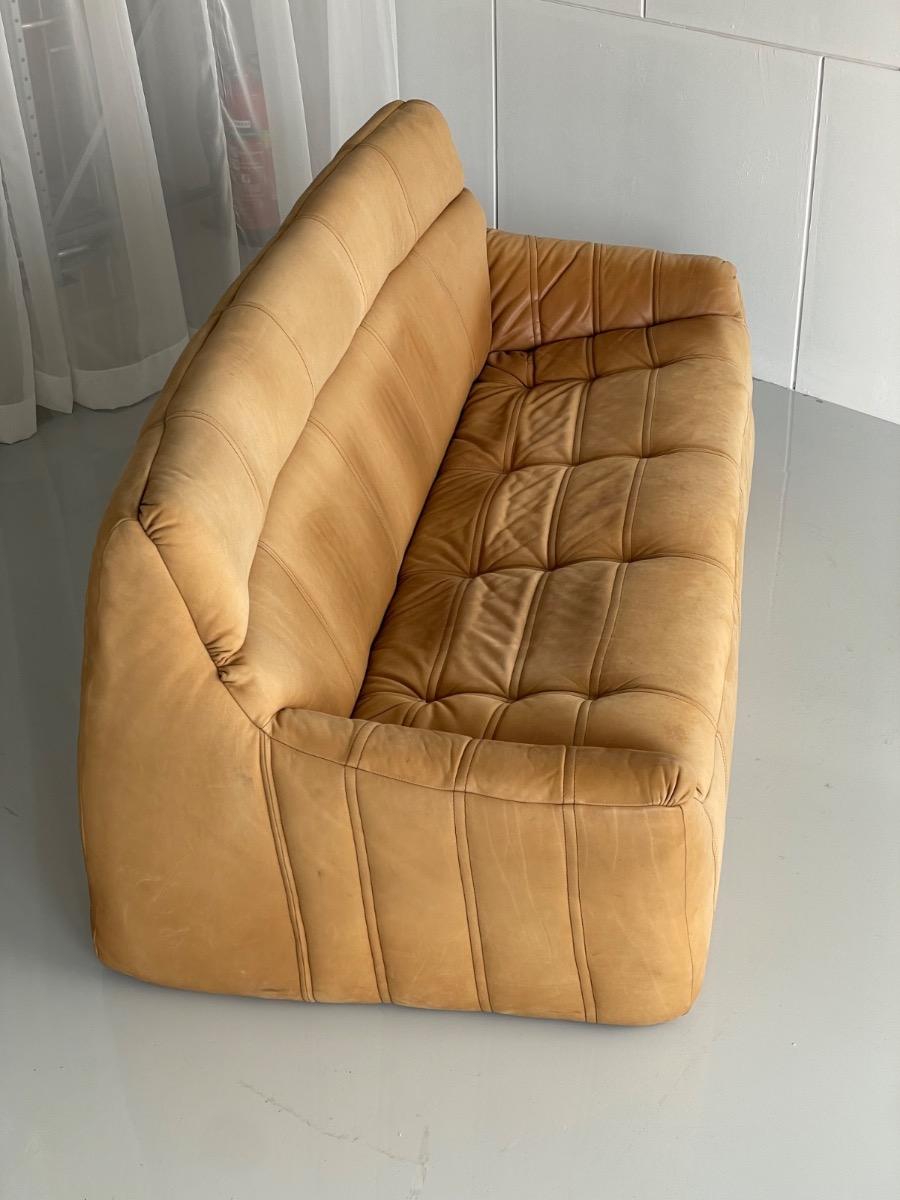 Vintage 3-seat sofa Rolf Benz in Cognac Leather, 1960s - 1st edition