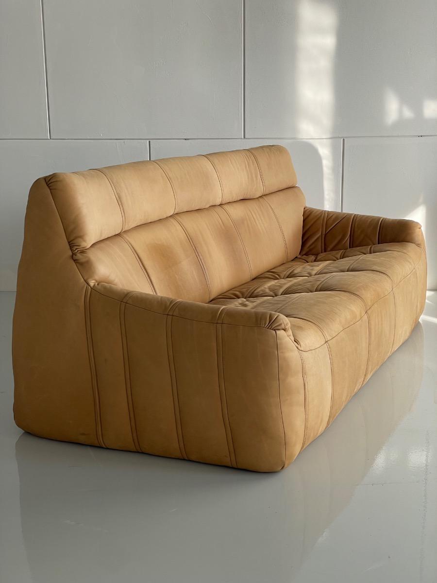 Vintage 3-seat sofa Rolf Benz in Cognac Leather, 1960s - 1st edition