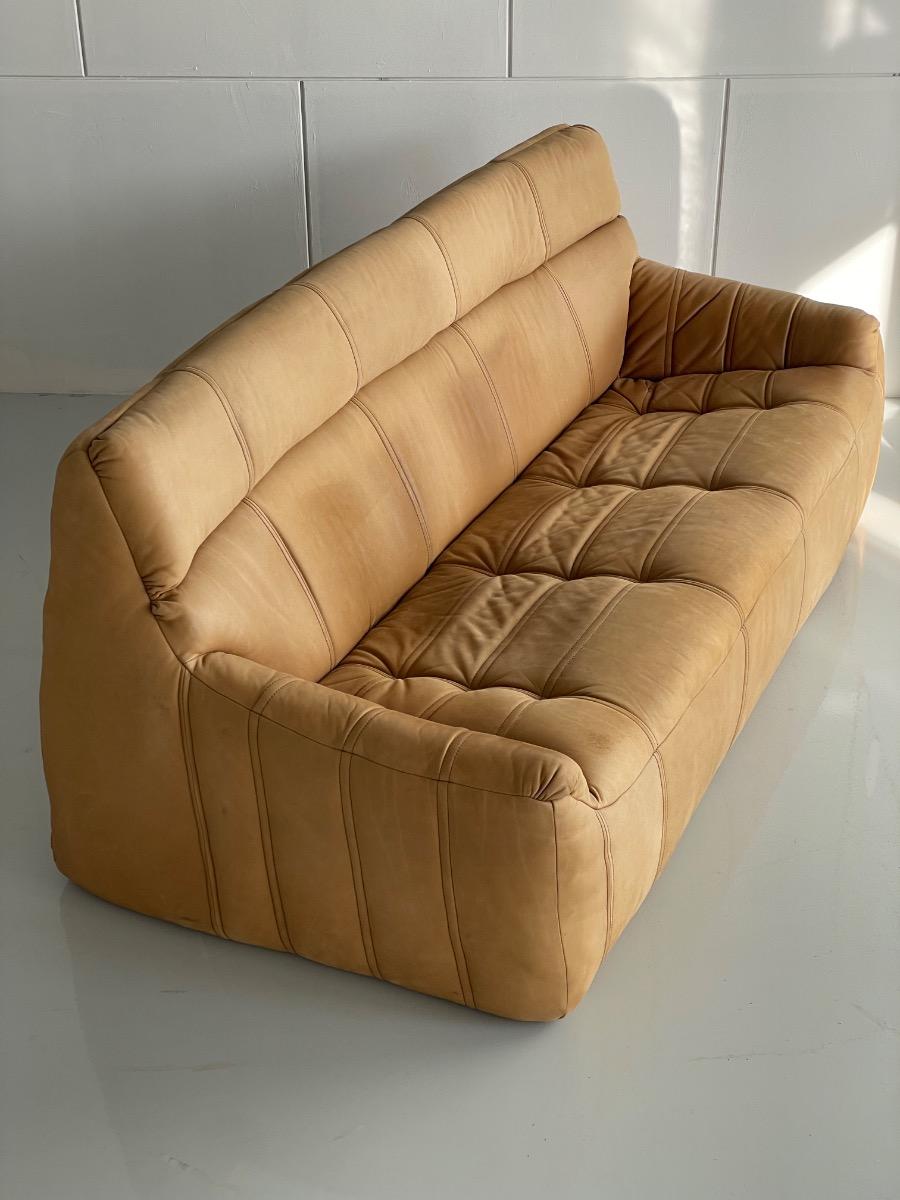 Vintage 3-seat sofa Rolf Benz in Cognac Leather, 1960s - 1st edition