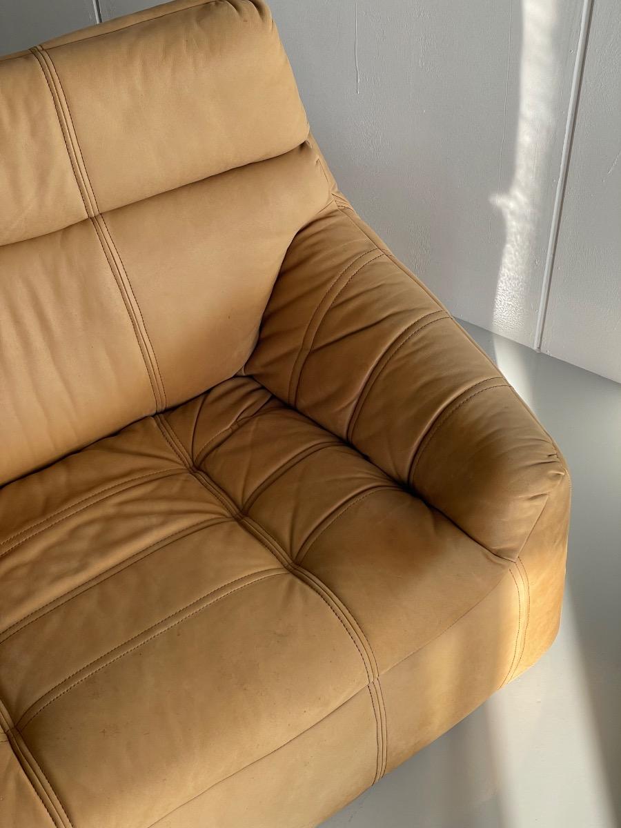 Vintage 3-seat sofa Rolf Benz in Cognac Leather, 1960s - 1st edition