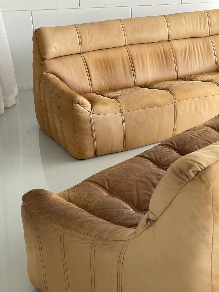 Vintage 3-seat sofa Rolf Benz in Cognac Leather, 1960s - 1st edition