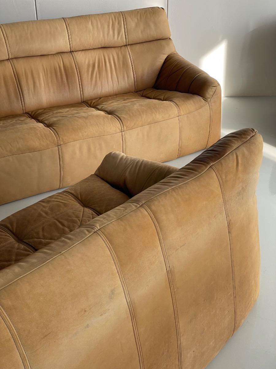 Vintage 3-seat sofa Rolf Benz in Cognac Leather, 1960s - 1st edition