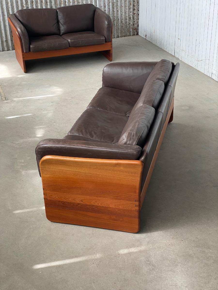 Vintage 3-Seater Leather and Teak Sofa by Mikael Laursen – 1960s