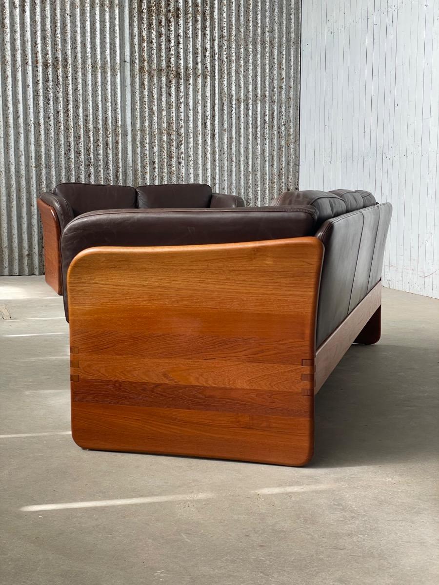 Vintage 3-Seater Leather and Teak Sofa by Mikael Laursen – 1960s