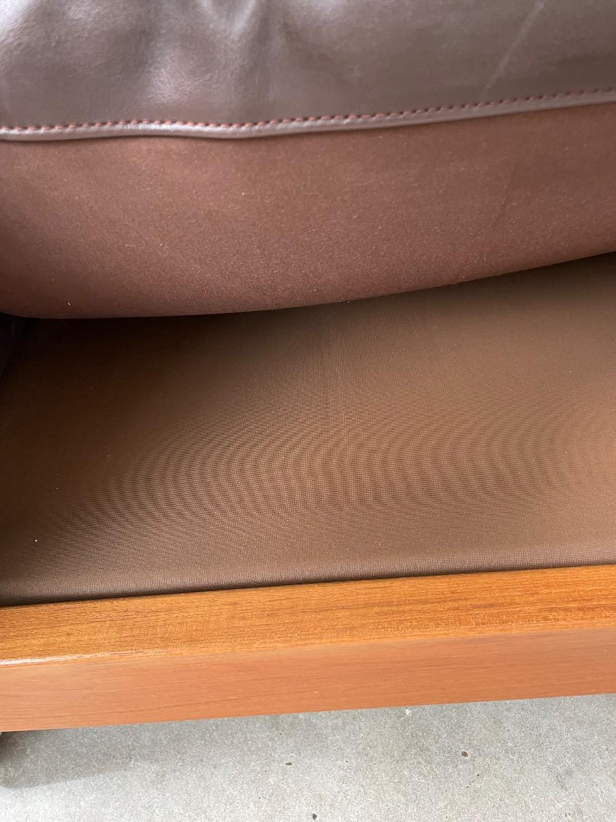 Vintage 3-Seater Leather and Teak Sofa by Mikael Laursen – 1960s