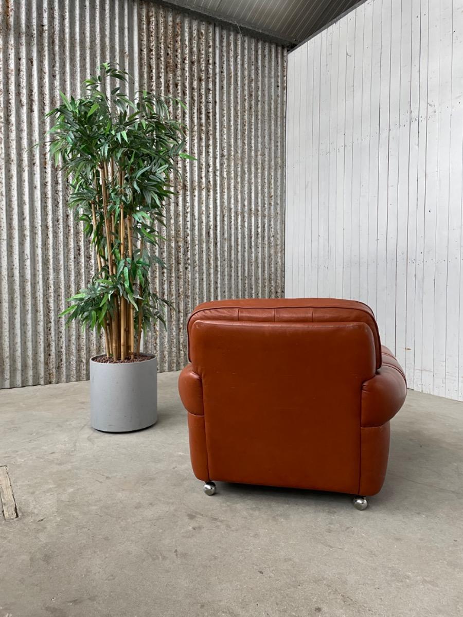 Vintage Armchair on wheels - Brown leather - 1970s - design 