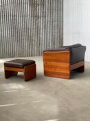 Vintage armchair with ottoman in leather and teak Mikael Laursen 1960s