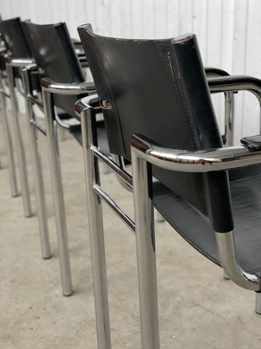 Vintage armchairs - black leather - Bauhaus style - tubular frame - 1970s