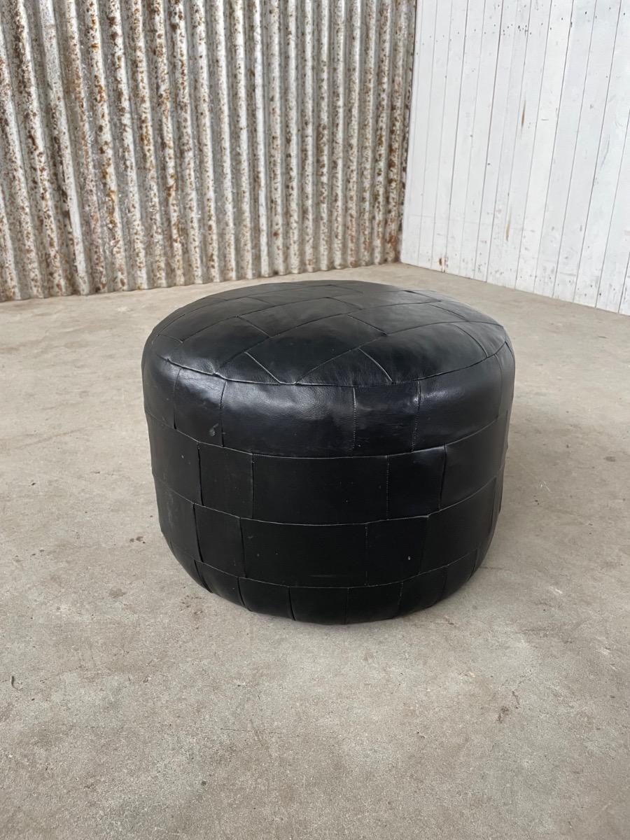 Vintage black leather Ottoman - de Sede style - 1970s 