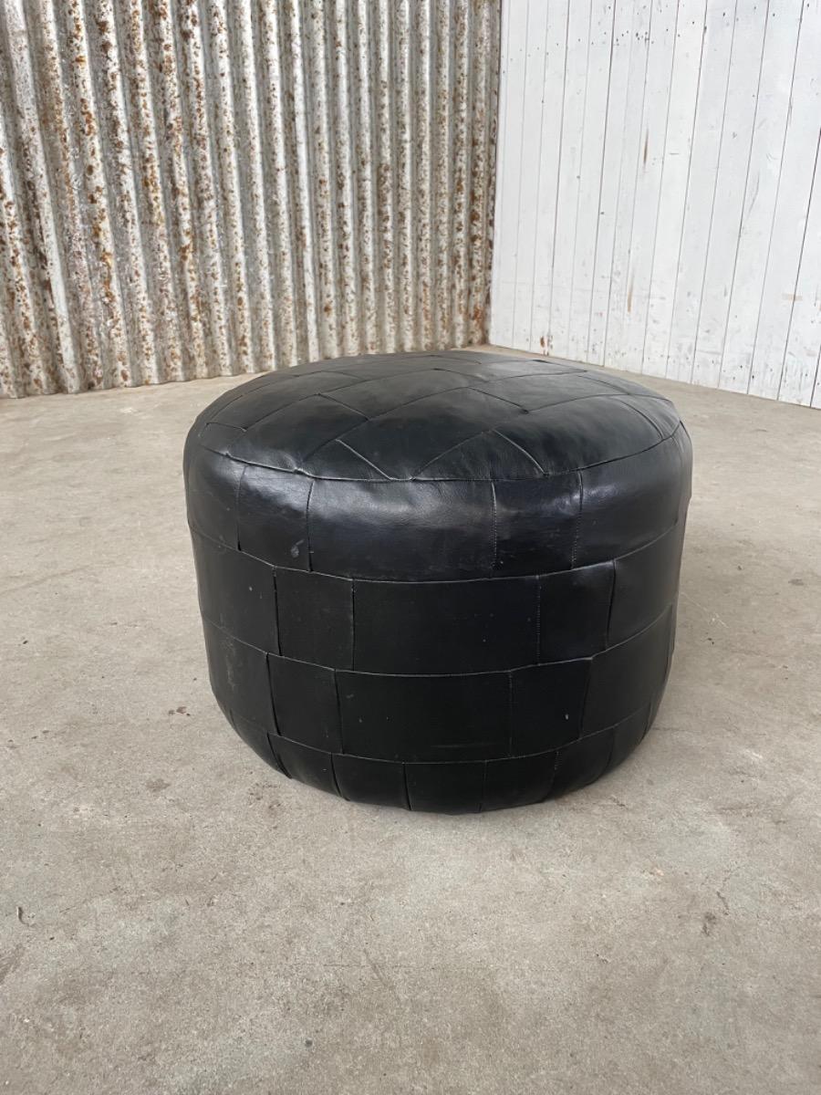 Vintage black leather Ottoman - de Sede style - 1970s 