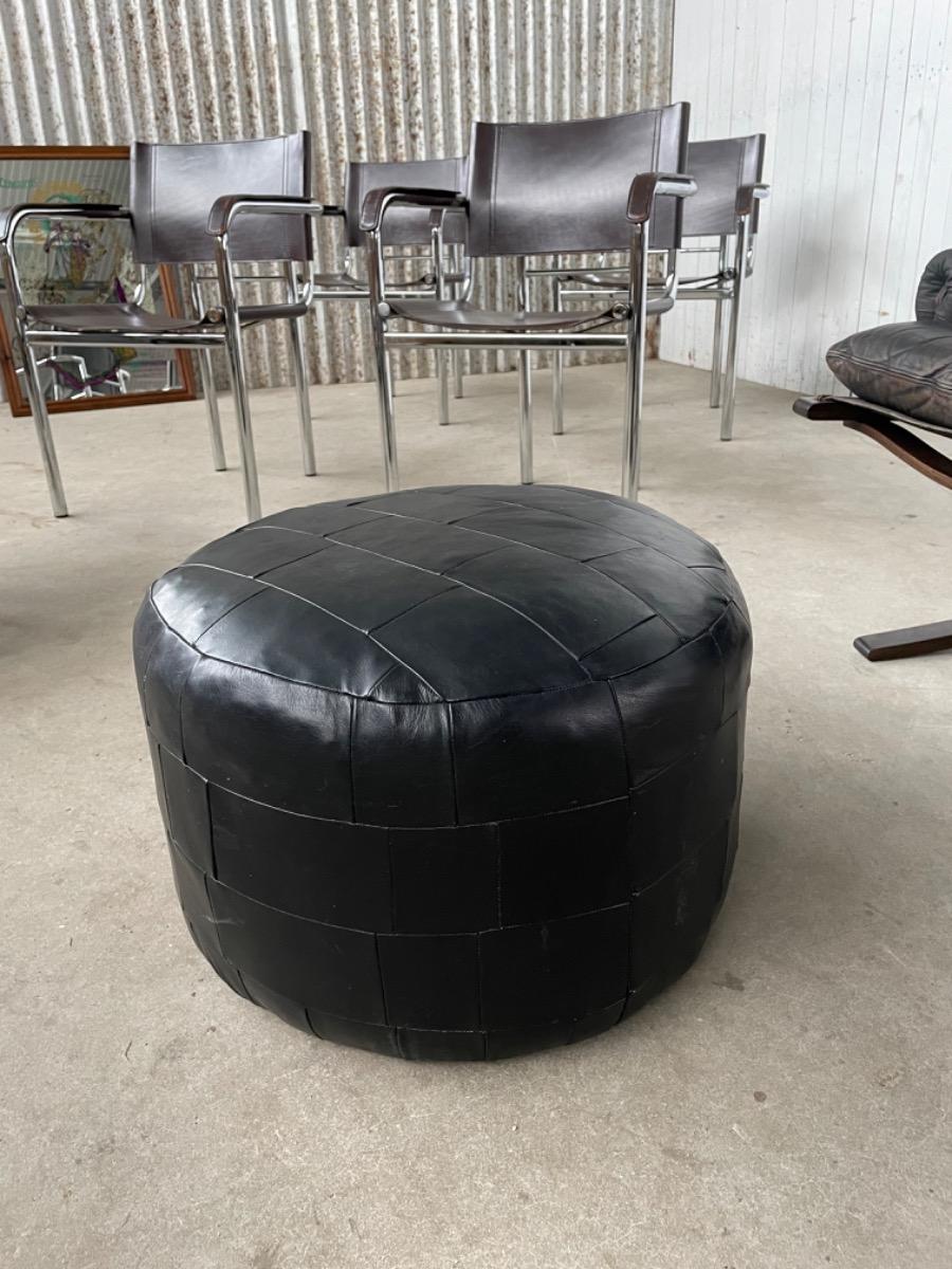 Vintage black leather Ottoman - de Sede style - 1970s 