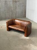 Vintage brown leather 2-seat sofa 1970