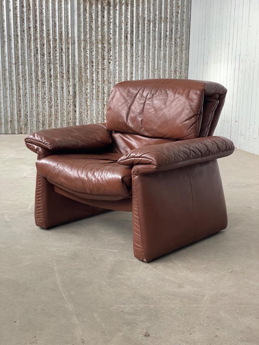 Vintage brown leather design loungechair 1970s 