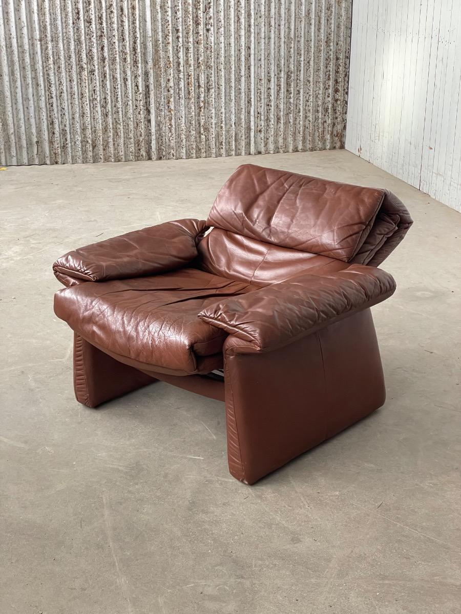 Vintage brown leather design loungechair 1970s 