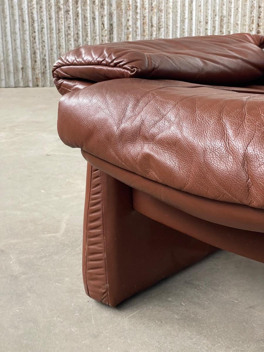 Vintage brown leather design loungechair 1970s 