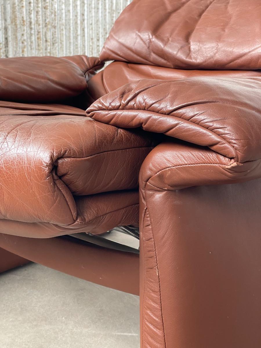 Vintage brown leather design loungechair 1970s 