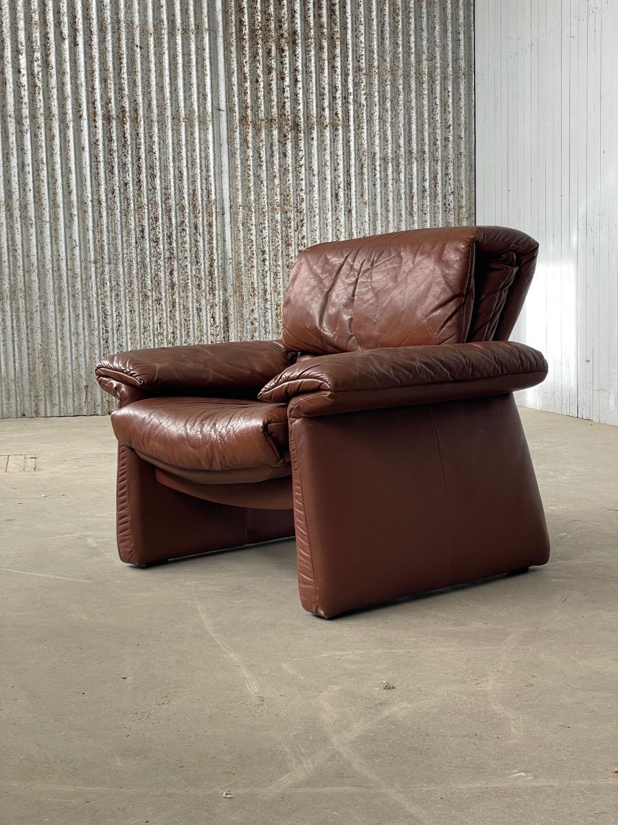 Vintage brown leather design loungechair 1970s 