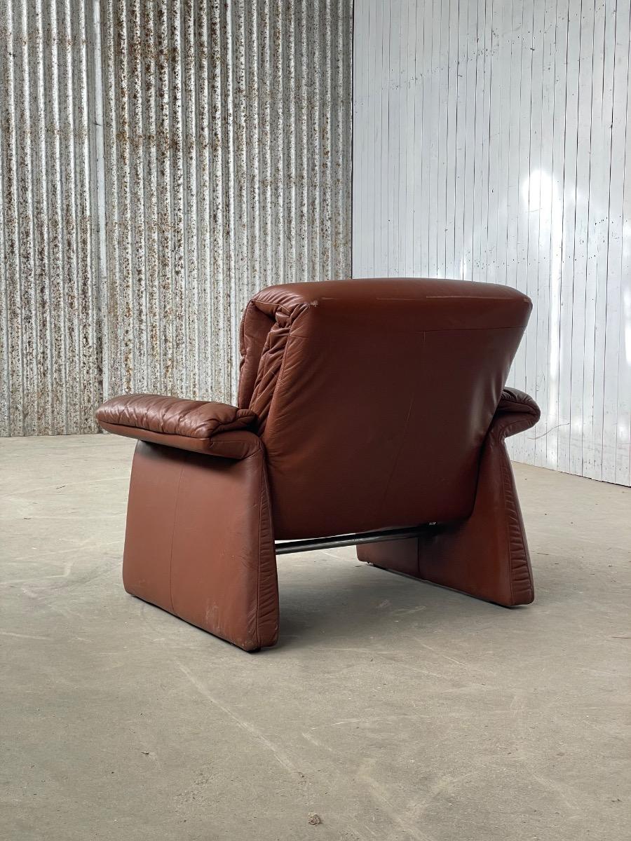 Vintage brown leather design loungechair 1970s 