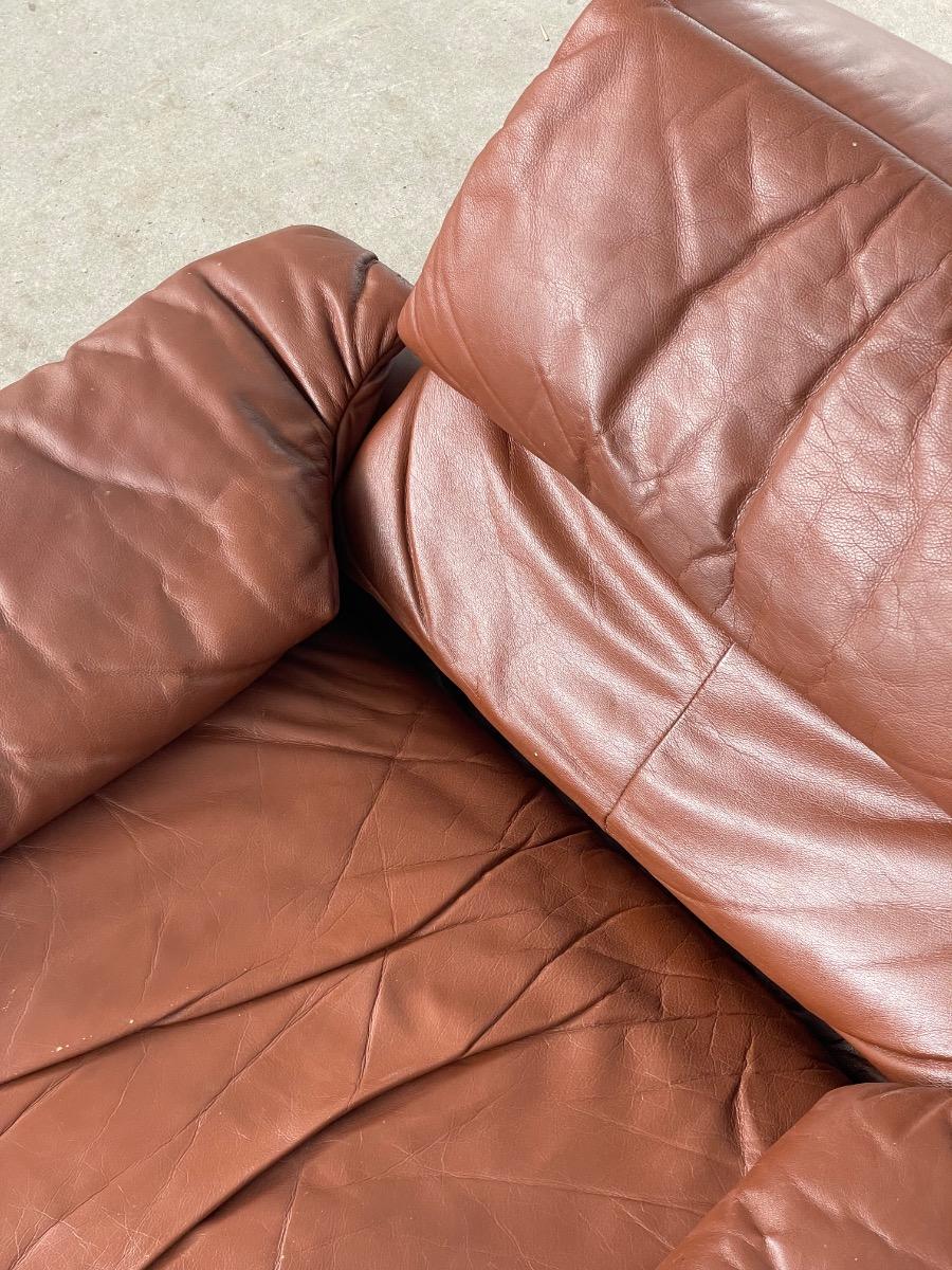 Vintage brown leather design loungechair 1970s 