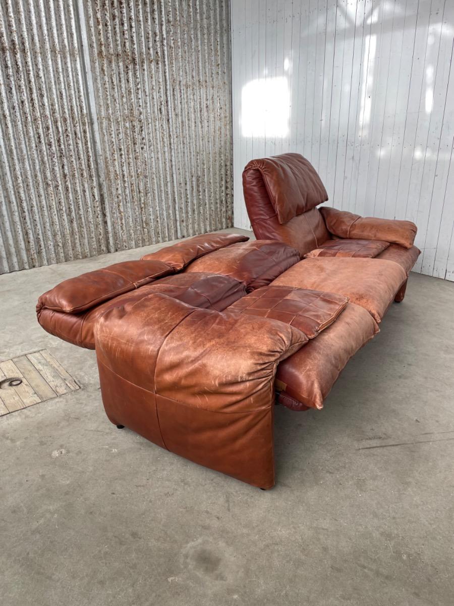 Vintage brown leather sofa/daybed, 1970 design
