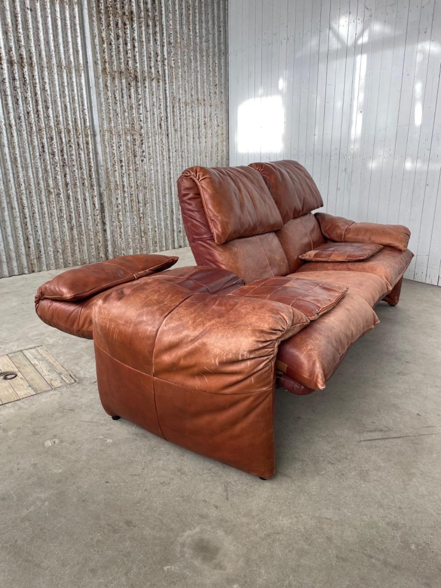 Vintage brown leather sofa/daybed, 1970 design