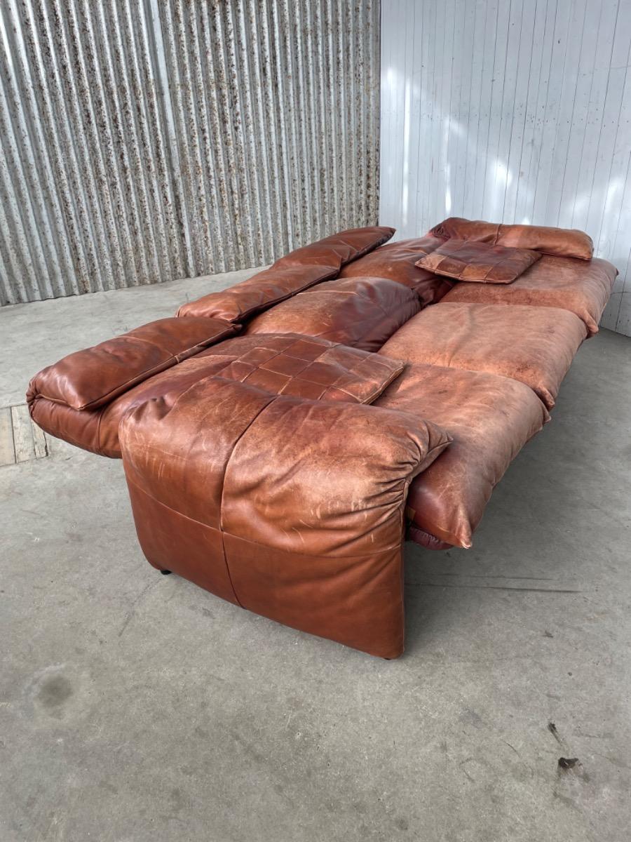 Vintage brown leather sofa/daybed, 1970 design