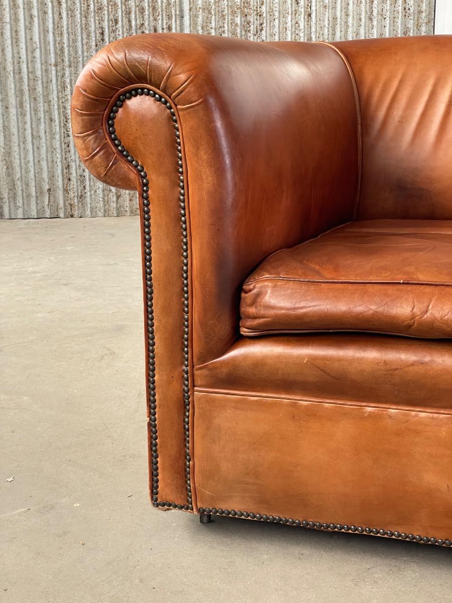 Vintage Cognac brown leather clubchair 