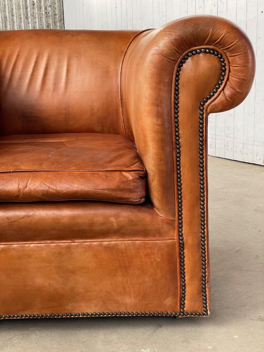 Vintage Cognac brown leather clubchair 
