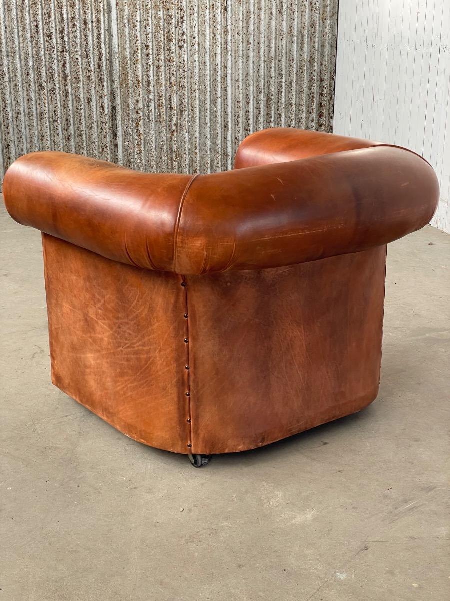 Vintage Cognac brown leather clubchair 