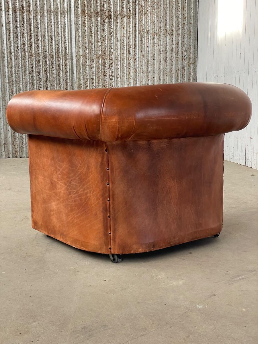 Vintage Cognac brown leather clubchair 