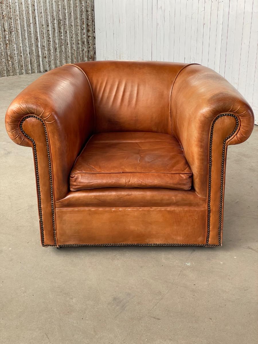 Vintage Cognac brown leather clubchair 