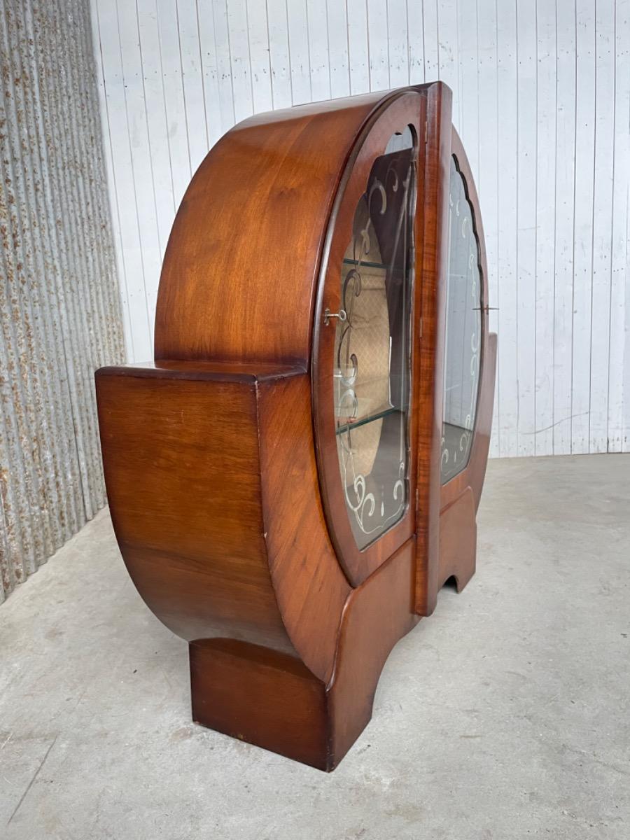 Vintage glass cabinet - Art deco England - Walnut 1950s 