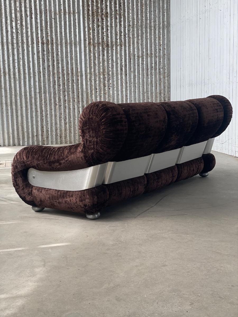 Vintage Italian Sofa – Brown Ribbed Velvet – 1970s