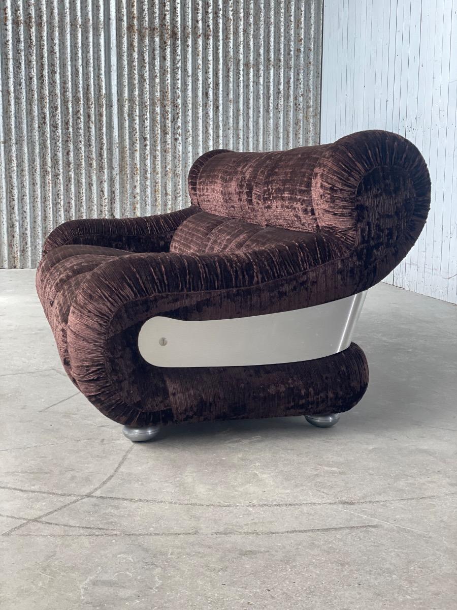 Vintage Italian Sofa – Brown Ribbed Velvet – 1970s